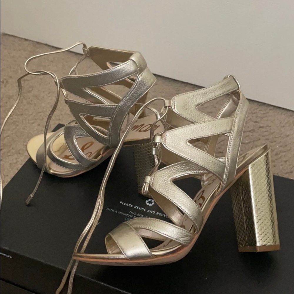 Sam Edelman light gold strap heels sandal party